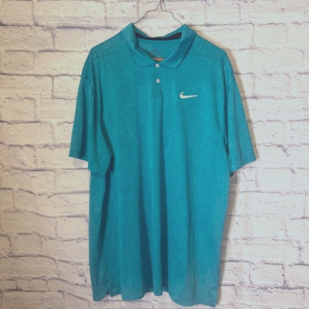 COPY - Nike Mens XL Golf Shirt Dri Fit Teal with pattern